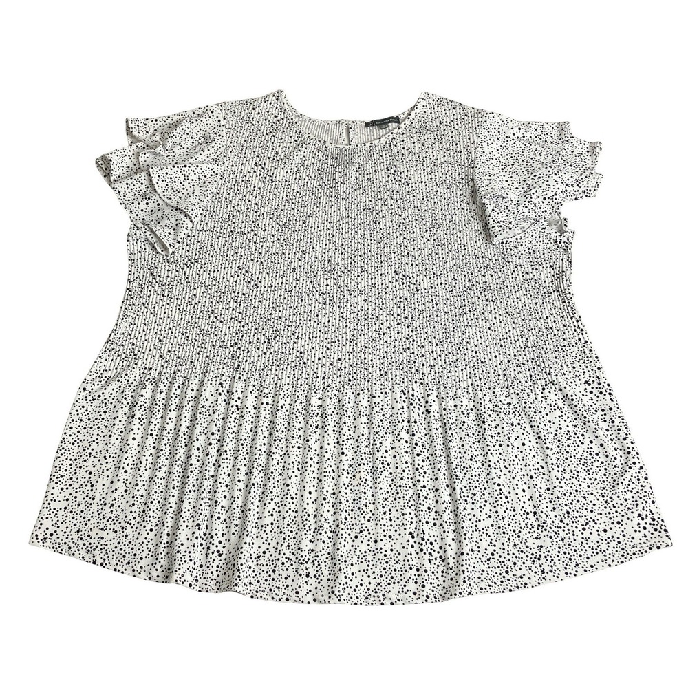 Adrianna Papell Blouse Women 1X White Polka Dot Ruffle Sleeve Smocked Top Plisse - Picture 1 of 12